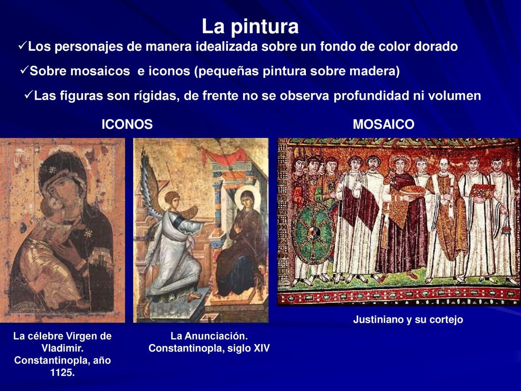La pintura Los personajes de manera idealizada sobre un fondo de color dorado. Sobre mosaicos e iconos (pequeñas pintura sobre madera)