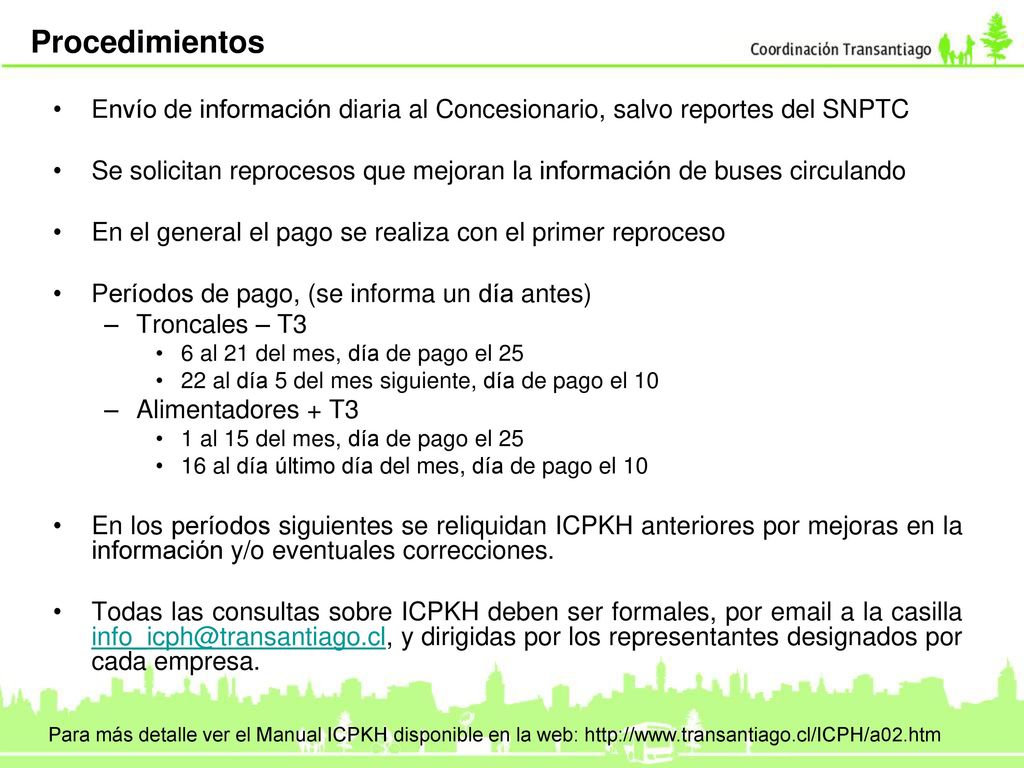 Procedimientos Envío de información diaria al Concesionario, salvo reportes del SNPTC.