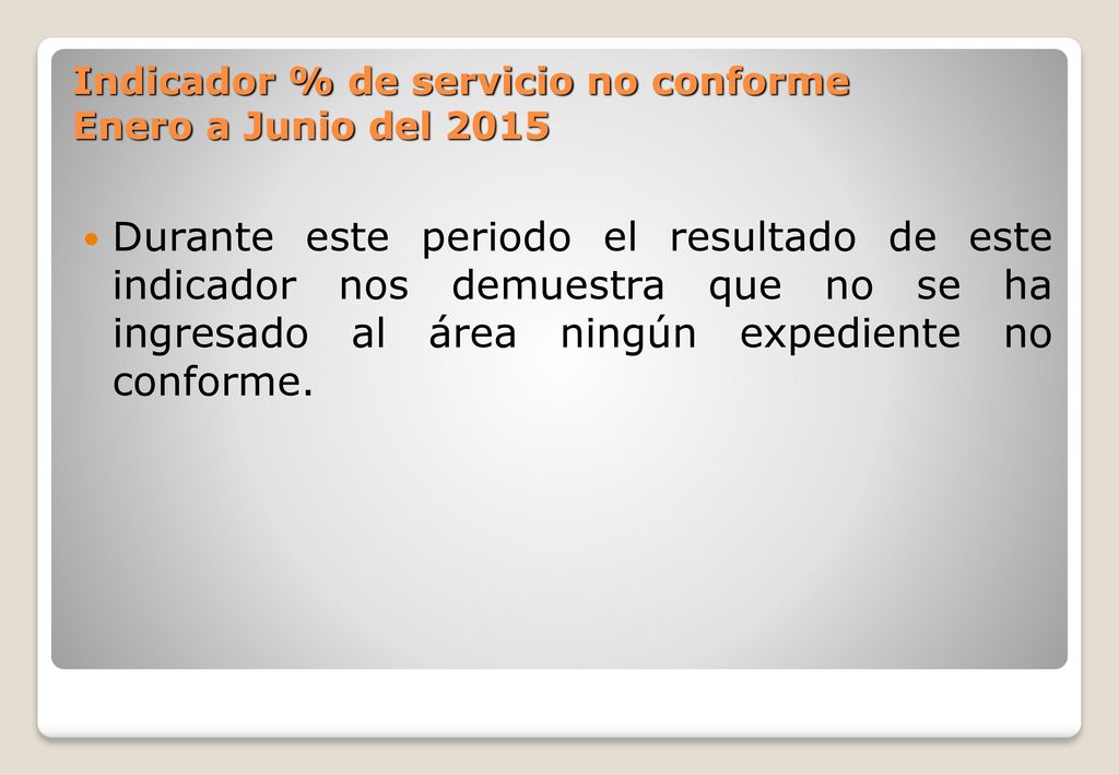Indicador % de servicio no conforme Enero a Junio del 2015