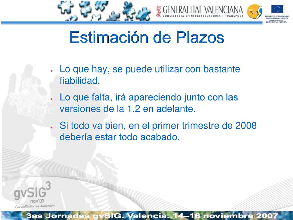 Estimación de Plazos Lo que hay, se puede utilizar con bastante fiabilidad.
