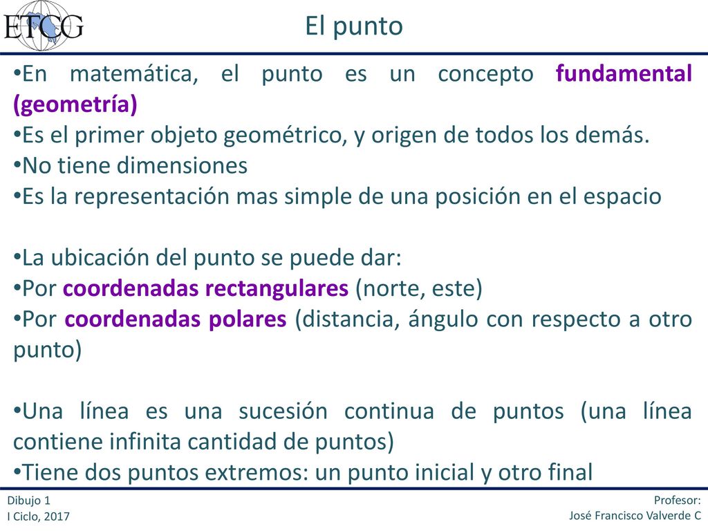 El punto En matemática, el punto es un concepto fundamental (geometría) Es el primer objeto geométrico, y origen de todos los demás.