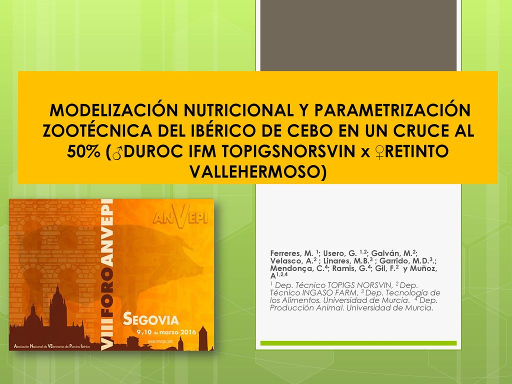 MODELIZACIÓN NUTRICIONAL Y PARAMETRIZACIÓN ZOOTÉCNICA DEL IBÉRICO DE CEBO EN UN CRUCE AL 50% (♂DUROC IFM TOPIGSNORSVIN x ♀RETINTO VALLEHERMOSO)