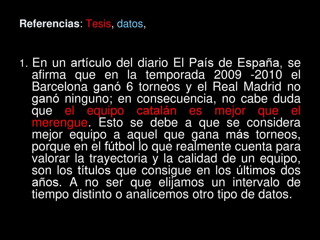 Referencias: Tesis, datos, Respaldo de datos, Garantía, Respaldo de garantía, Salvedades, Modalizador