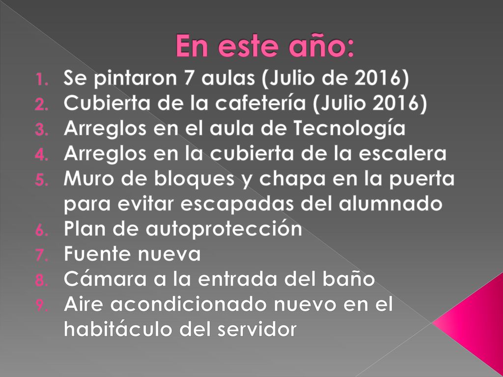 En este año: Se pintaron 7 aulas (Julio de 2016)