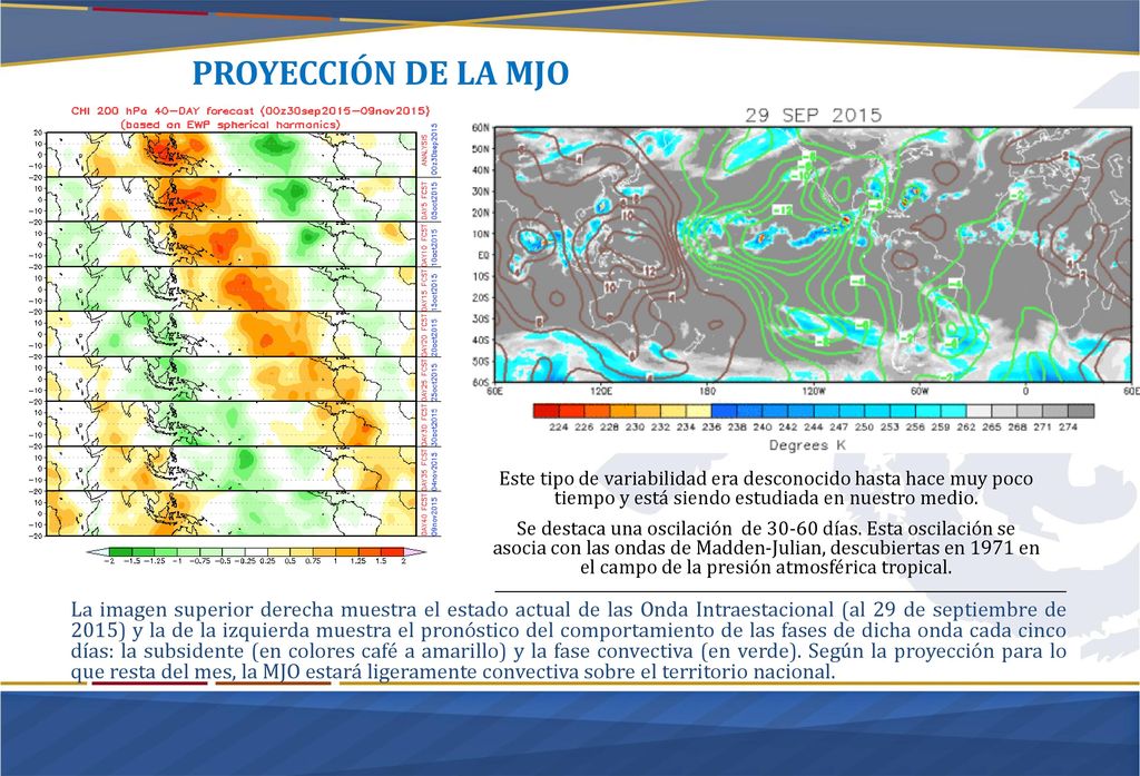 PROYECCIÓN DE LA MJO Este tipo de variabilidad era desconocido hasta hace muy poco tiempo y está siendo estudiada en nuestro medio.