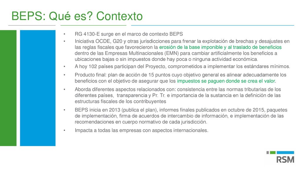 BEPS: Qué es Contexto RG 4130-E surge en el marco de contexto BEPS