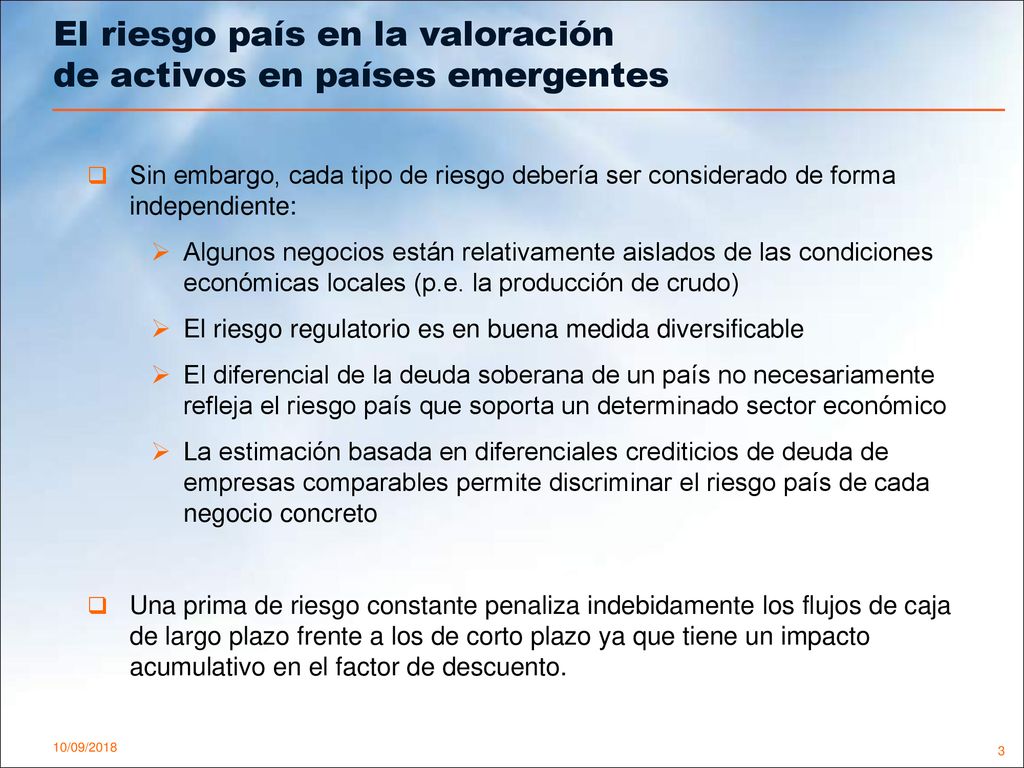 El riesgo país en la valoración de activos en países emergentes