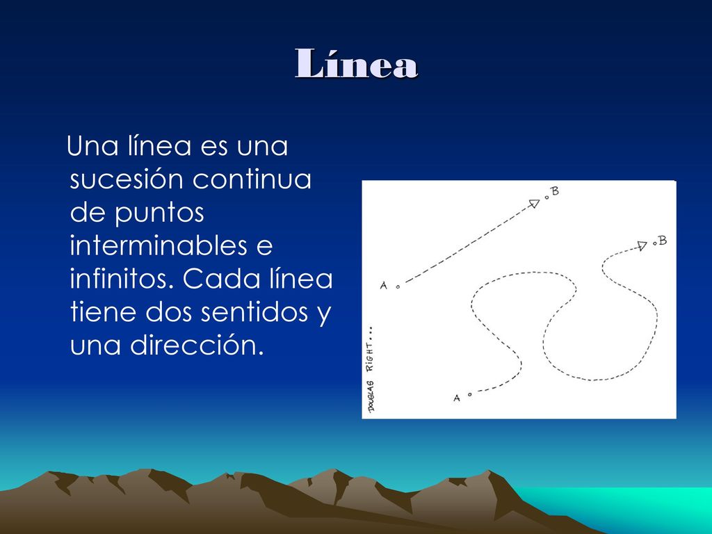 Línea Una línea es una sucesión continua de puntos interminables e infinitos.