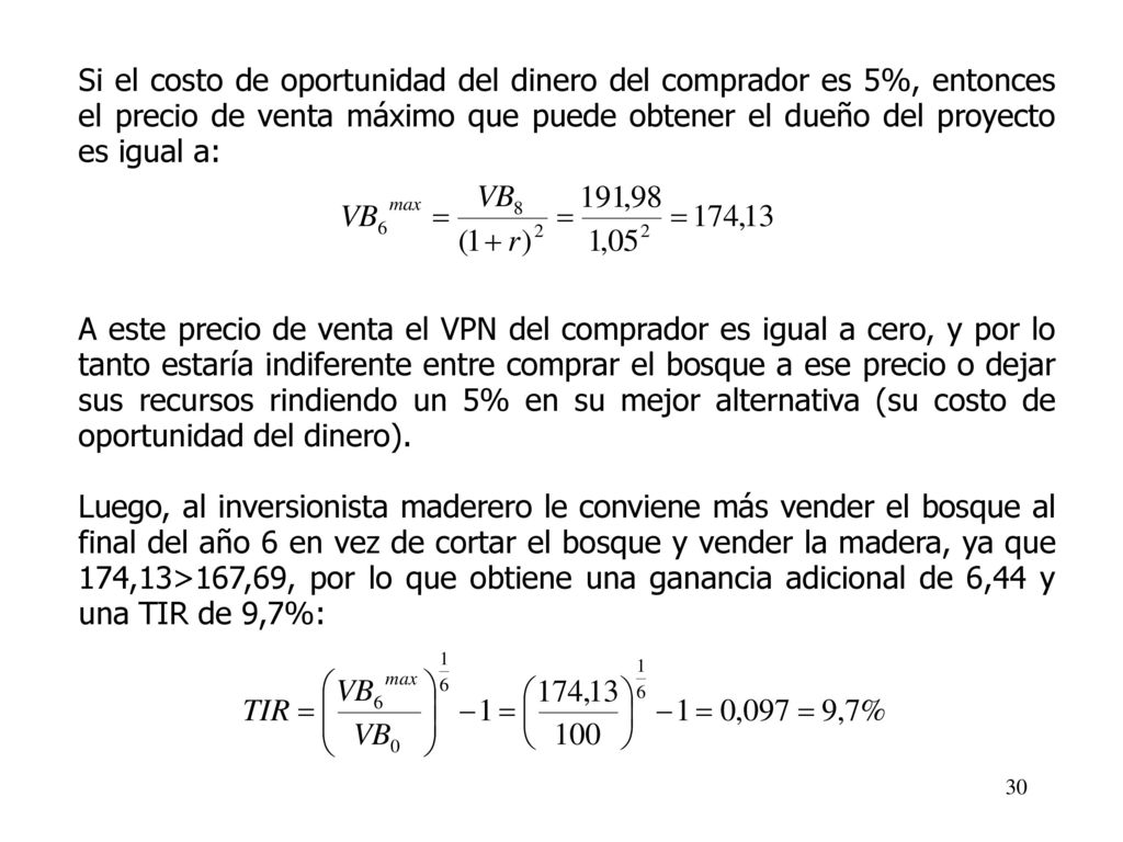 Si el costo de oportunidad del dinero del comprador es 5%, entonces el precio de venta máximo que puede obtener el dueño del proyecto es igual a: