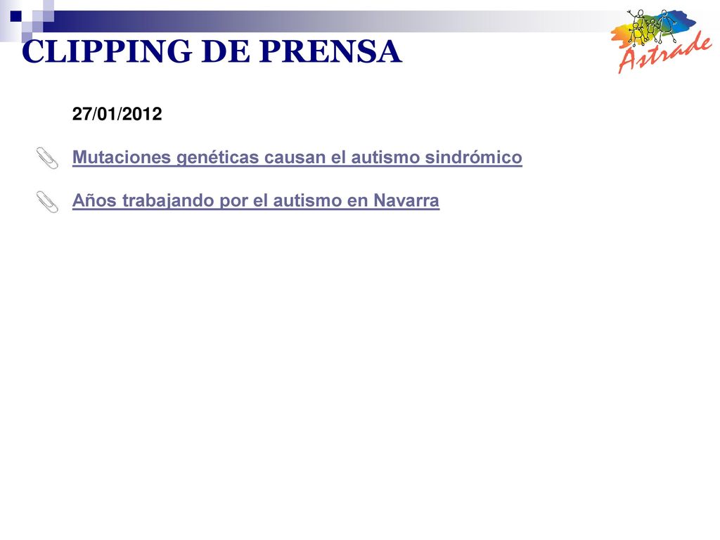 CLIPPING DE PRENSA 27/01/2012. Mutaciones genéticas causan el autismo sindrómico. Años trabajando por el autismo en Navarra.