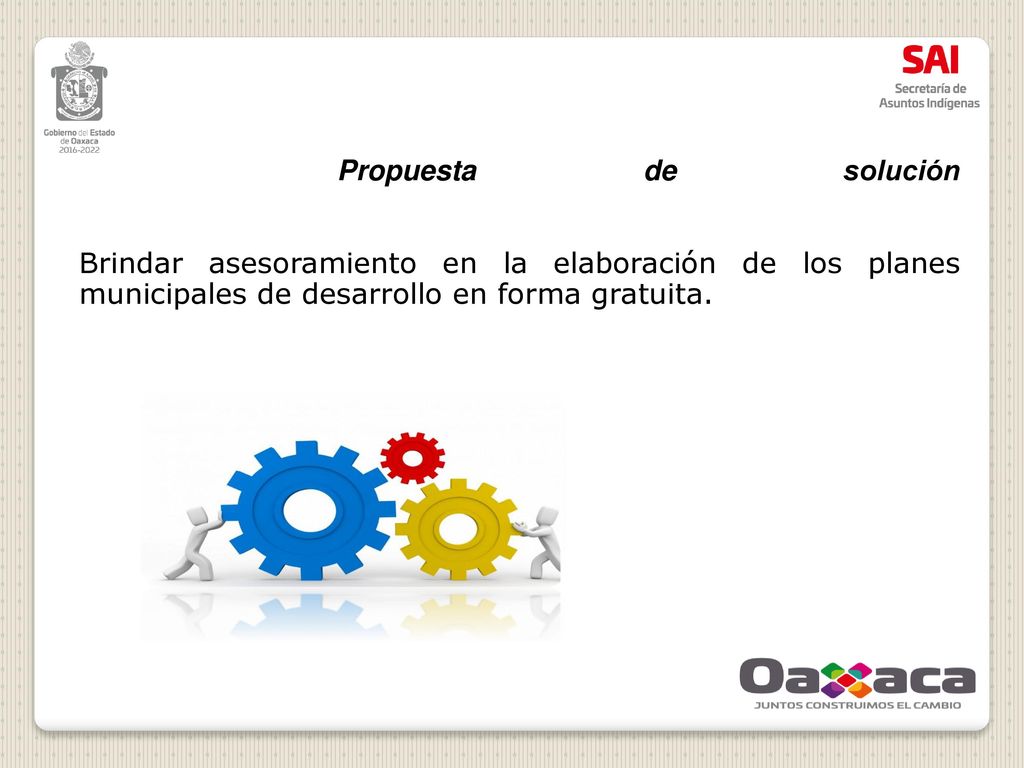 Propuesta de solución Brindar asesoramiento en la elaboración de los planes municipales de desarrollo en forma gratuita.