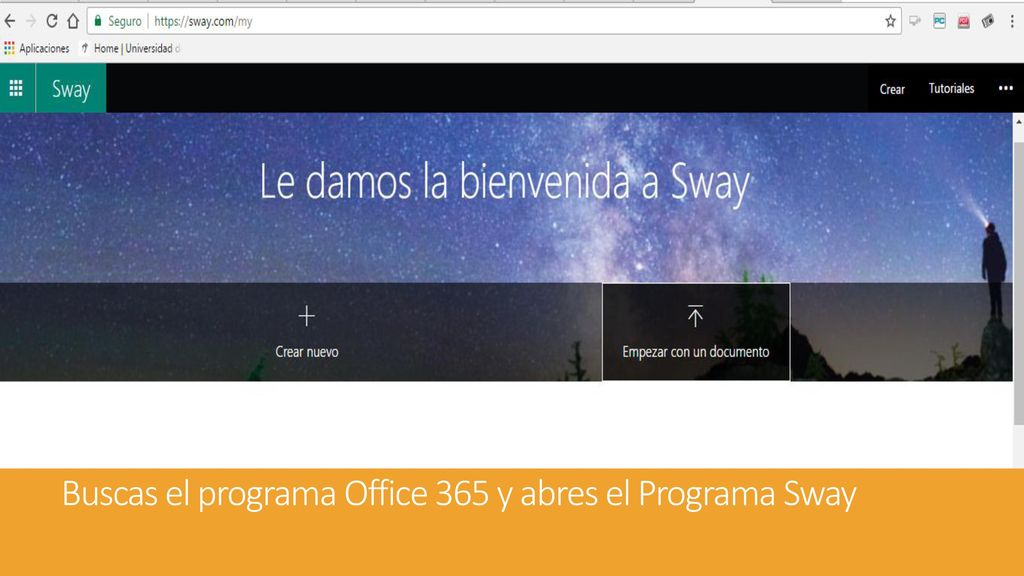 Buscas el programa Office 365 y abres el Programa Sway