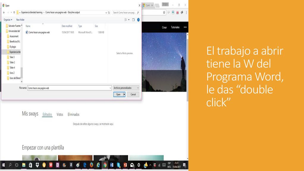 El trabajo a abrir tiene la W del Programa Word, le das double click