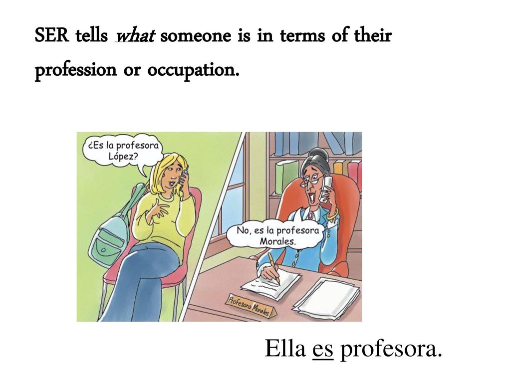 SER tells what someone is in terms of their profession or occupation.
