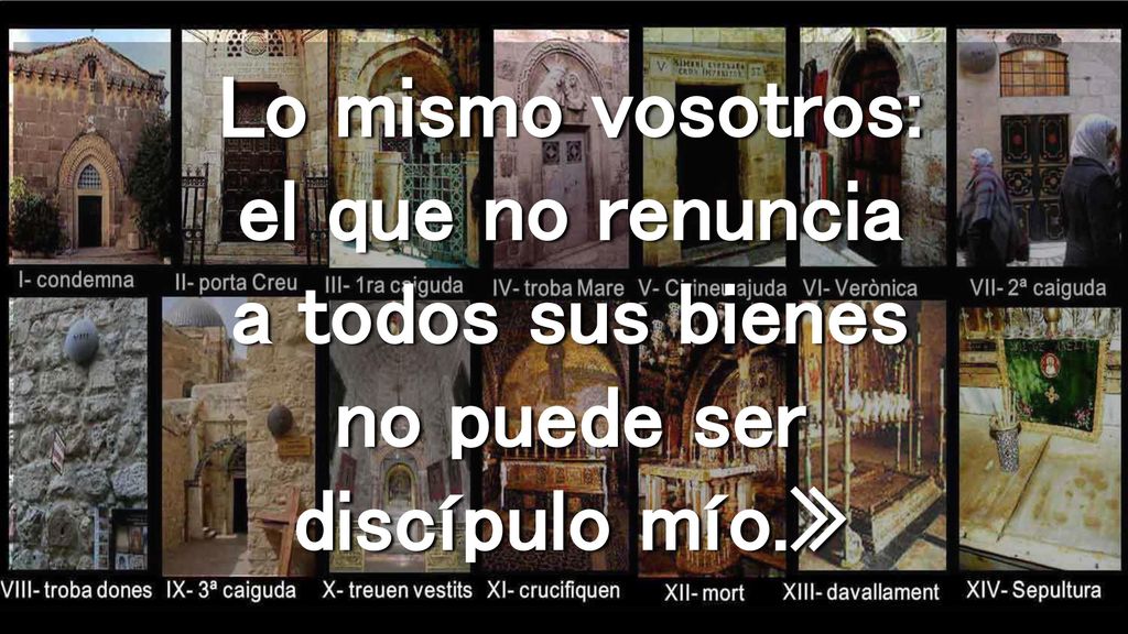 Lo mismo vosotros: el que no renuncia a todos sus bienes no puede ser discípulo mío.»