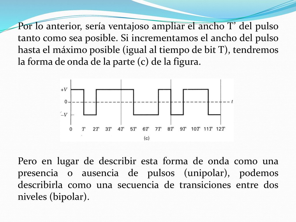 Por lo anterior, sería ventajoso ampliar el ancho T’ del pulso tanto como sea posible.