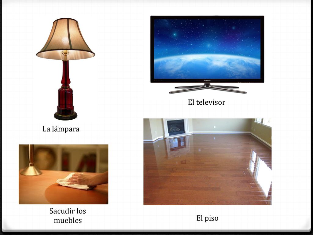 El televisor La lámpara Sacudir los muebles El piso