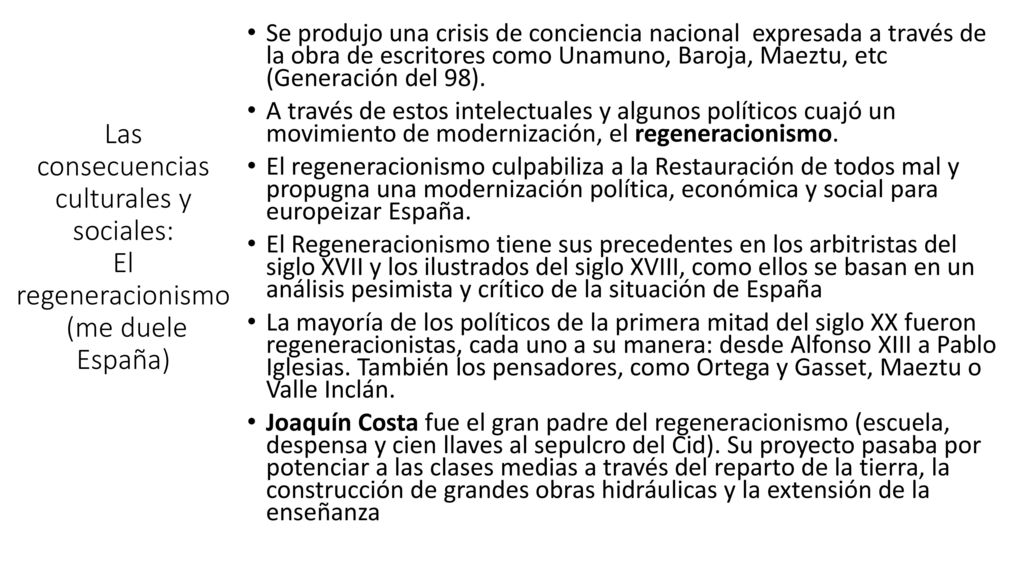 Las consecuencias culturales y sociales: El regeneracionismo (me duele España)