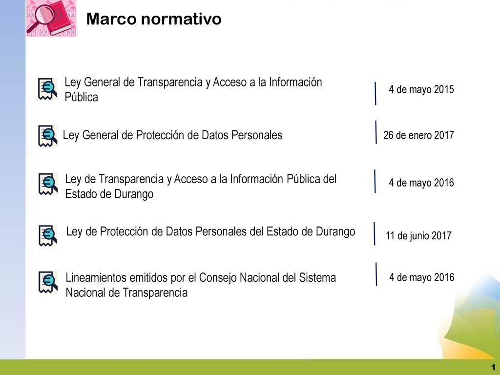 Marco normativo Ley General de Transparencia y Acceso a la Información Pública. 44 de mayo Ley General de Protección de Datos Personales.