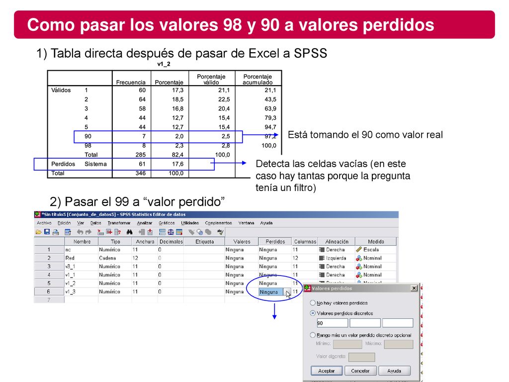 Como pasar los valores 98 y 90 a valores perdidos