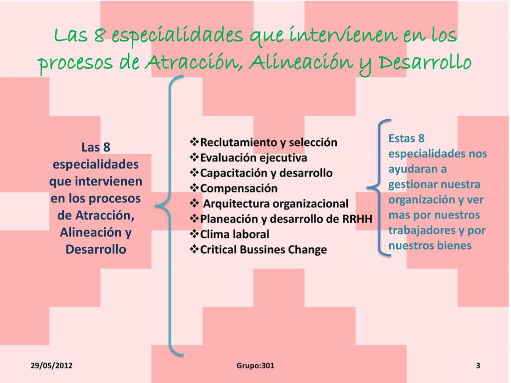 Las 8 especialidades que intervienen en los procesos de Atracción, Alineación y Desarrollo
