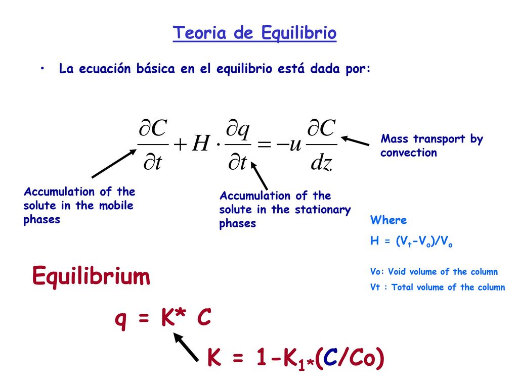 Equilibrium q = K* C K = 1-K1*(C/Co) Teoria de Equilibrio