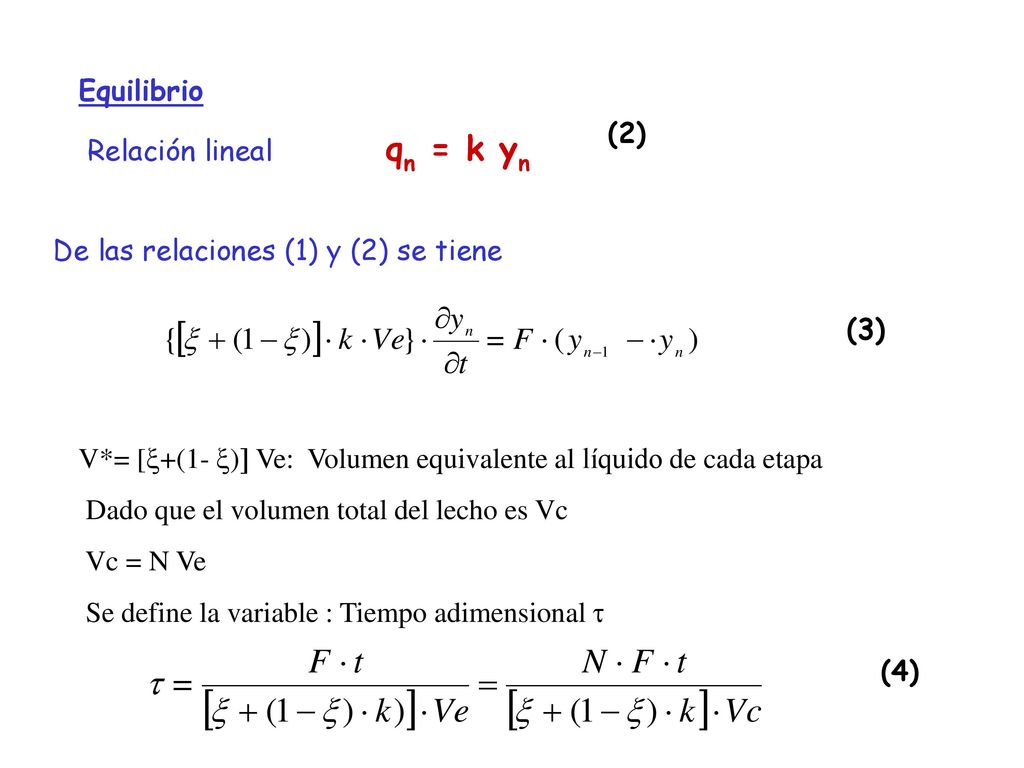 Equilibrio Relación lineal qn = k yn. (2) De las relaciones (1) y (2) se tiene. (3)