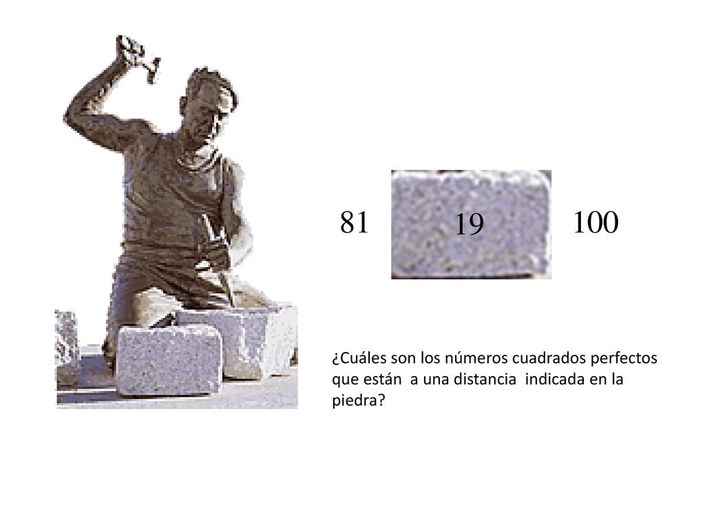¿Cuáles son los números cuadrados perfectos que están a una distancia indicada en la piedra