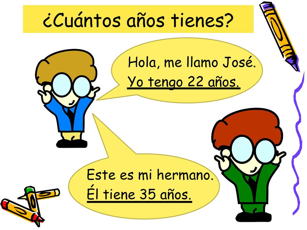 ¿Cuántos años tienes Hola, me llamo José. Yo tengo 22 años.