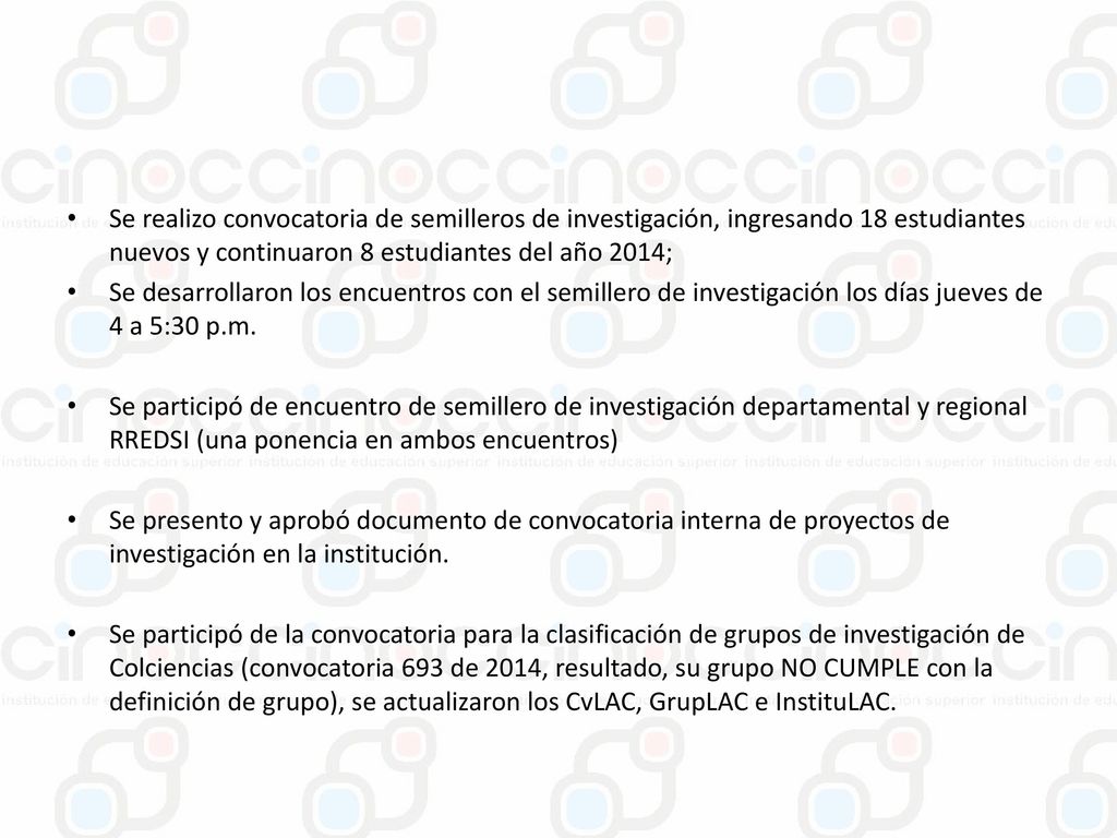Se realizo convocatoria de semilleros de investigación, ingresando 18 estudiantes nuevos y continuaron 8 estudiantes del año 2014;