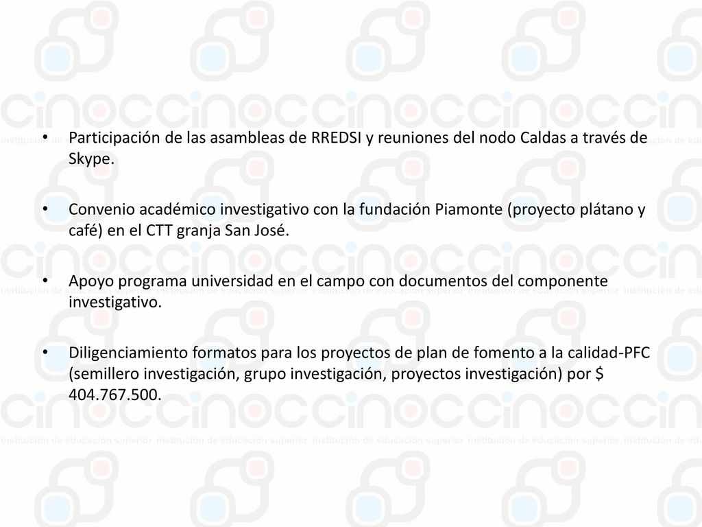 Participación de las asambleas de RREDSI y reuniones del nodo Caldas a través de Skype.