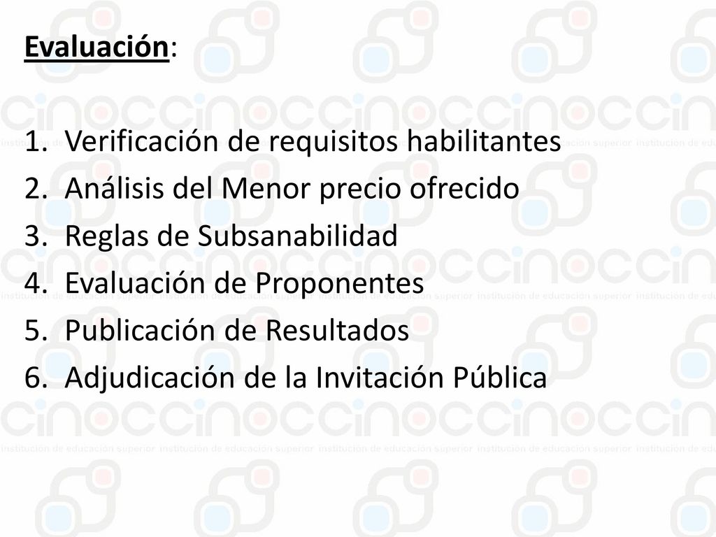 Evaluación: Verificación de requisitos habilitantes. Análisis del Menor precio ofrecido. Reglas de Subsanabilidad.
