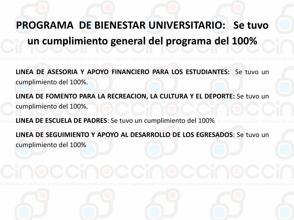 PROGRAMA DE BIENESTAR UNIVERSITARIO: Se tuvo un cumplimiento general del programa del 100%