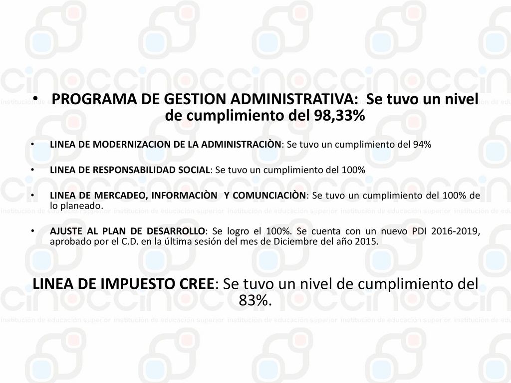 LINEA DE IMPUESTO CREE: Se tuvo un nivel de cumplimiento del 83%.