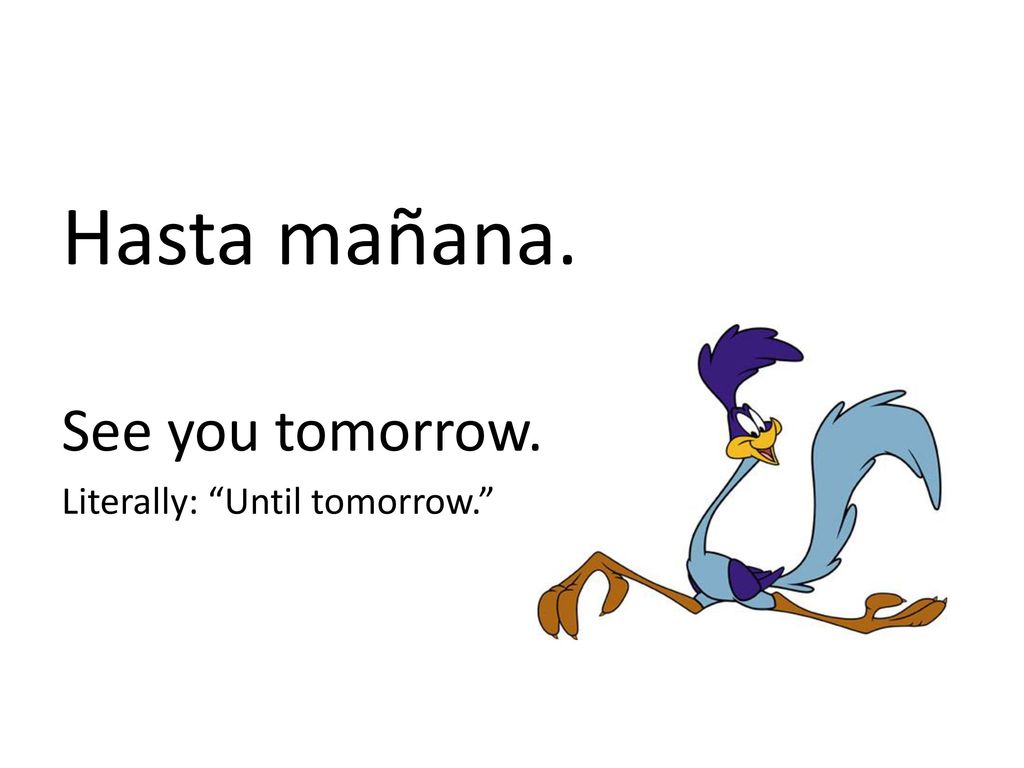 Hasta mañana. See you tomorrow. Literally: Until tomorrow.