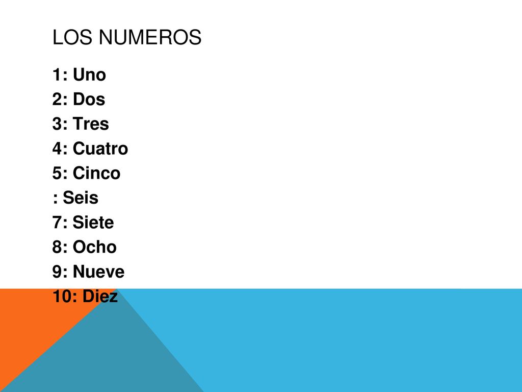 LOS NUMEROS 1: Uno 2: Dos 3: Tres 4: Cuatro 5: Cinco : Seis 7: Siete