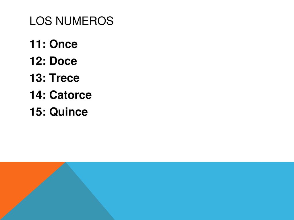 LOS NUMEROS 11: Once 12: Doce 13: Trece 14: Catorce 15: Quince