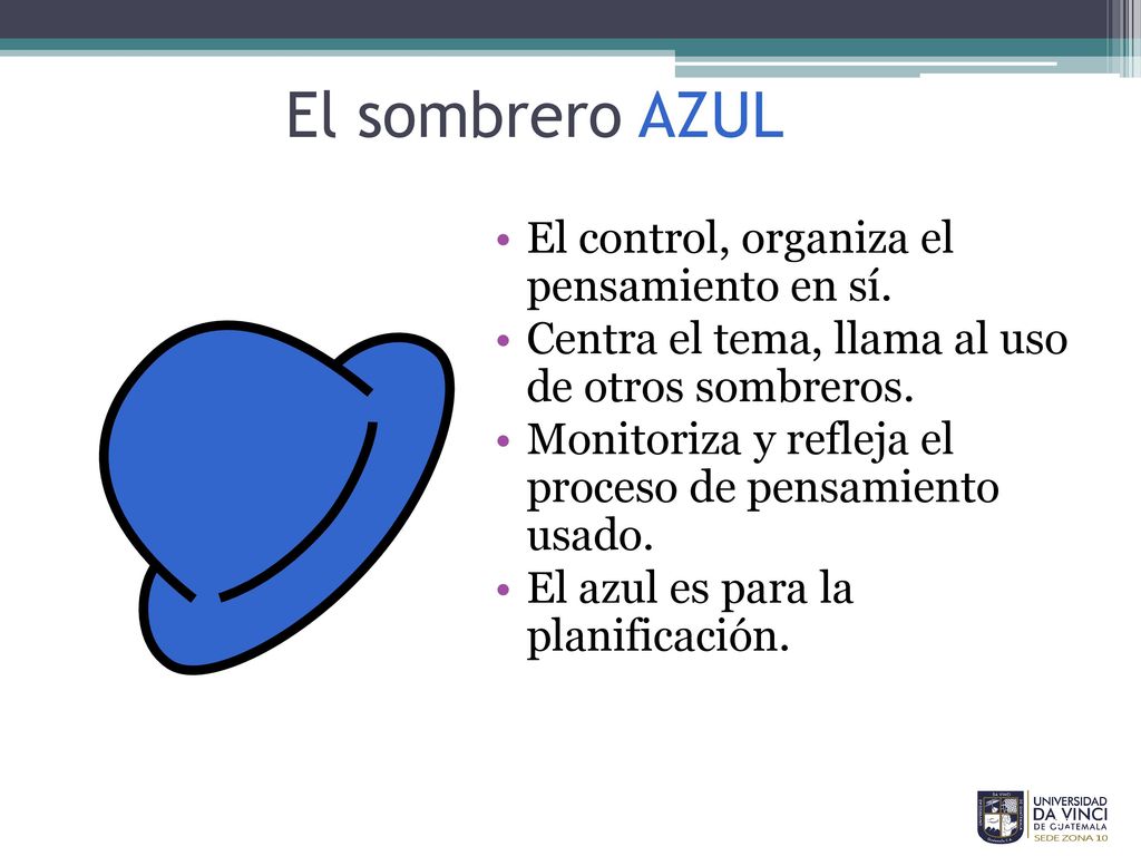 El sombrero AZUL El control, organiza el pensamiento en sí.