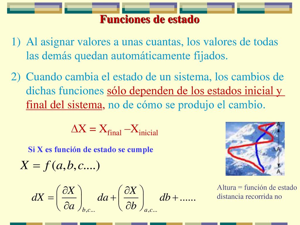 Funciones de estado Al asignar valores a unas cuantas, los valores de todas las demás quedan automáticamente fijados.