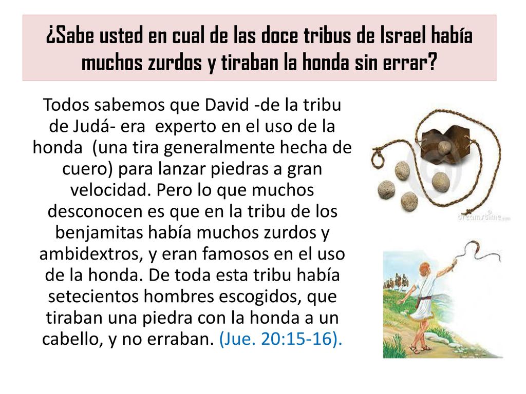¿Sabe usted en cual de las doce tribus de Israel había muchos zurdos y tiraban la honda sin errar