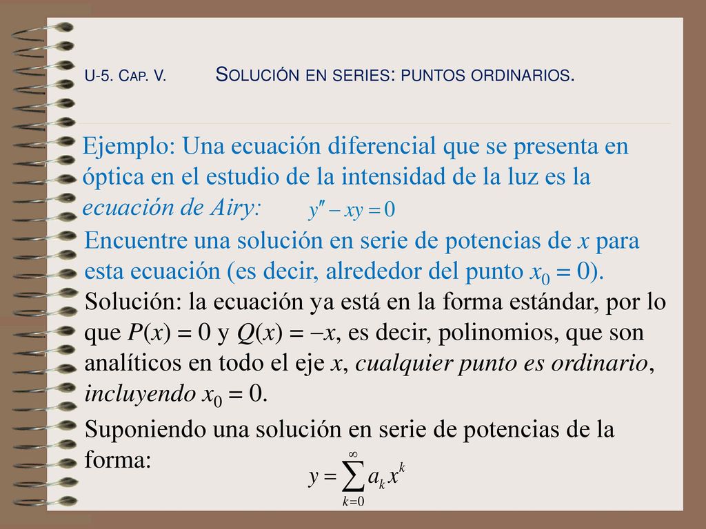 Suponiendo una solución en serie de potencias de la forma: