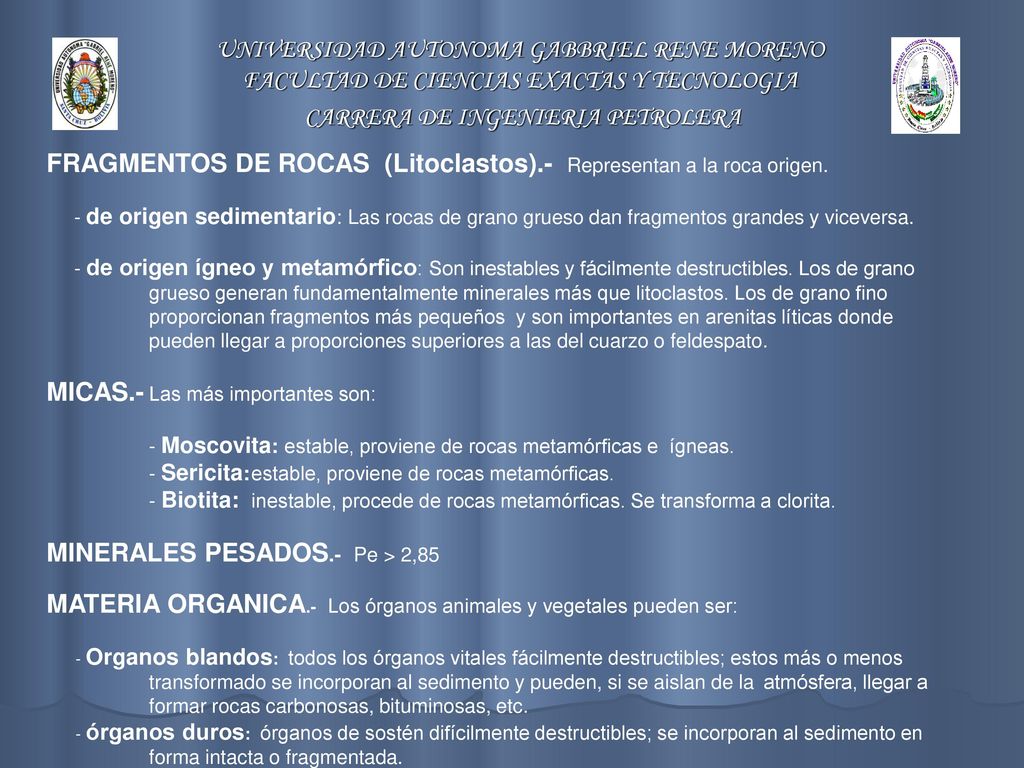 FRAGMENTOS DE ROCAS (Litoclastos).‑ Representan a la roca origen.