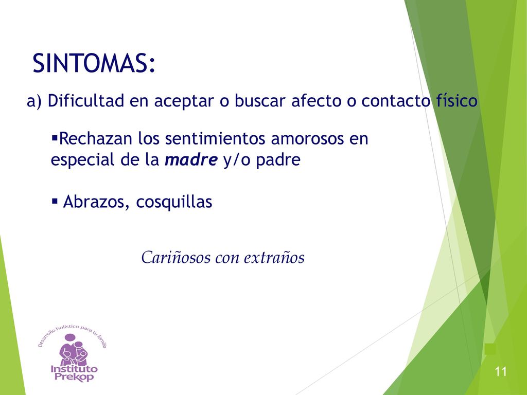 SINTOMAS: a) Dificultad en aceptar o buscar afecto o contacto físico