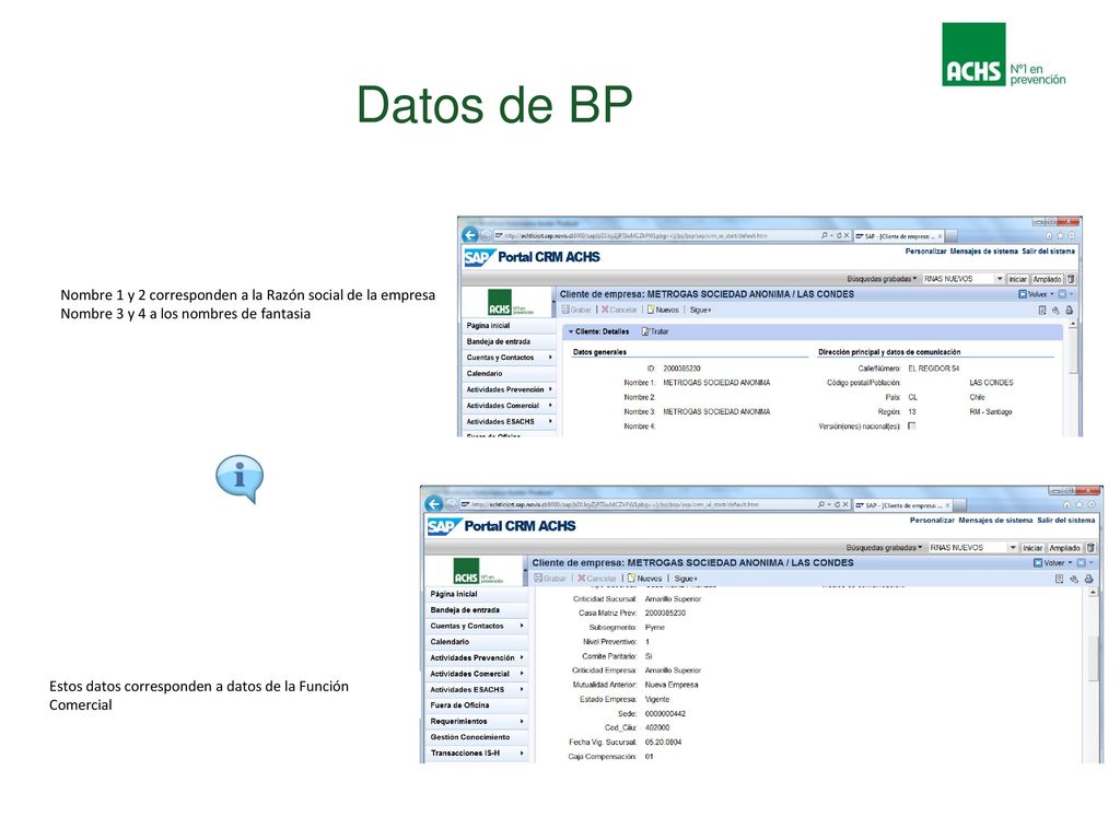 Datos de BP Nombre 1 y 2 corresponden a la Razón social de la empresa