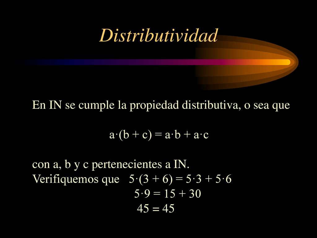 Distributividad En IN se cumple la propiedad distributiva, o sea que