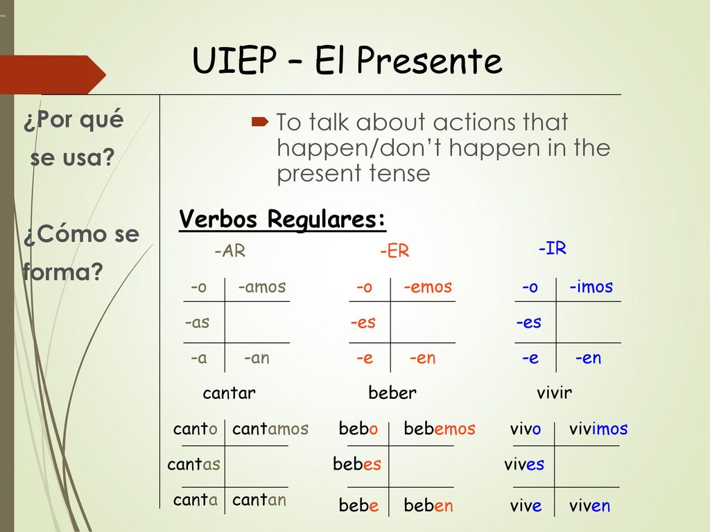 UIEP – El Presente ¿Por qué se usa ¿Cómo se forma