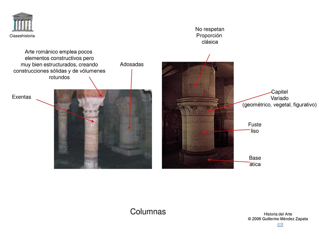 Columnas No respetan Proporción clásica Arte románico emplea pocos
