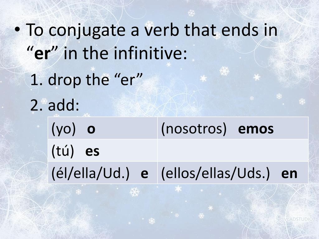 To conjugate a verb that ends in er in the infinitive: