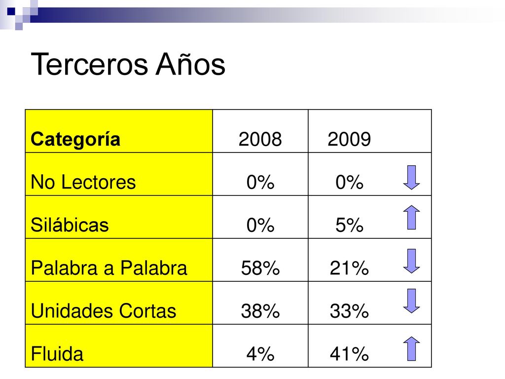 Terceros Años Categoría No Lectores 0% Silábicas 5%