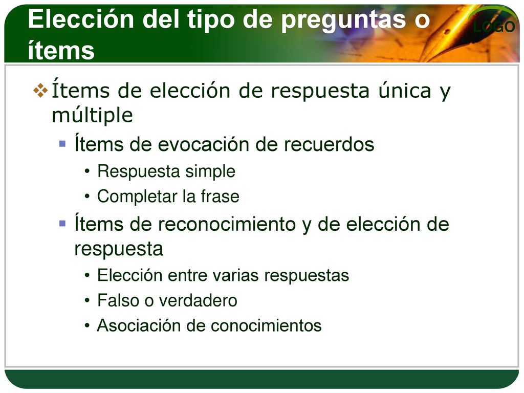 Elección del tipo de preguntas o ítems